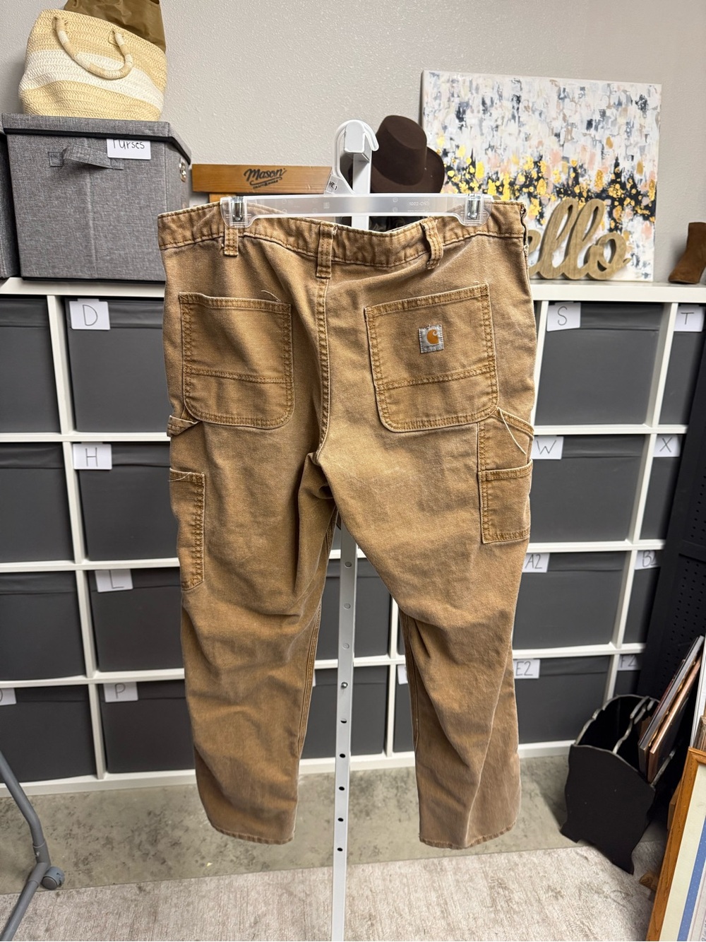 Carhartt Brown Double Knee Duck Utility Carpenter Slim Fit Work Pants - Picture 3 of 7